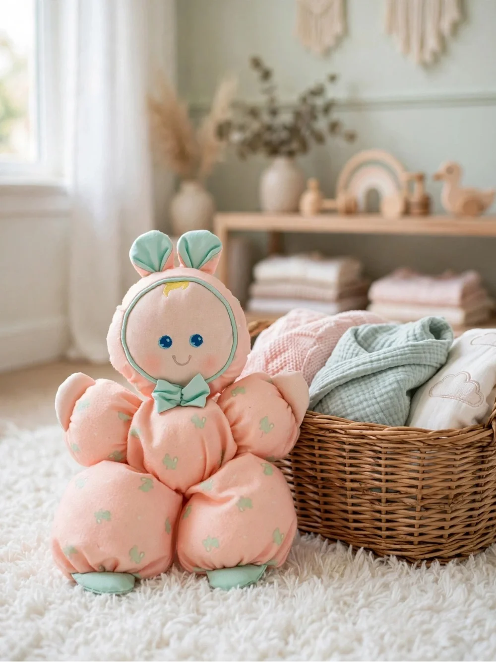 Fisher-Price Peach Plush Bunny with Mint Accents